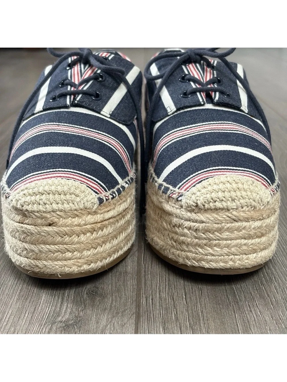 Tory Burch Florence 40mm Platform Espadrilles Oxfords Sz 9 Striped Multi Canvas